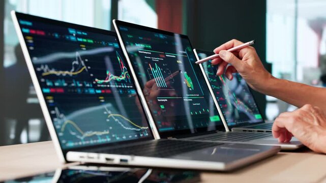 Woman Trader Looking At Stock Market