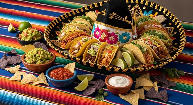 Celebrate National Taco Day with a Feast Delicious Tacos and Guacamole on a Festive Background