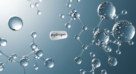 Dynamic molecular structure representing hydrogen atom bonding and scientific research, symbolizing clean energy and chemical innovation for future progress