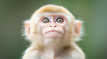 Curious monkey gazes thoughtfully in serene laboratory setting, showcasing its expressive eyes and soft fur