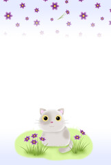 紫の花とネコの背景〈ハガキ〉　H-3