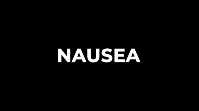 Nausea shake text animation in 4K with transparent background. Vibrating shaking typography effect for psychology, health, stress, mental health, harmful habits, social awareness video projects.