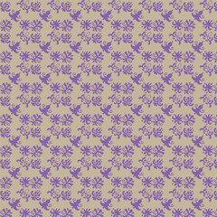 Fototapeta premium Intricate geometric pattern with repeating purple and tan floral motifs