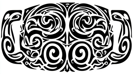 Fototapeta premium Intricate Black and White Tribal Design with Swirls and Curves for Decorative and Artistic Use