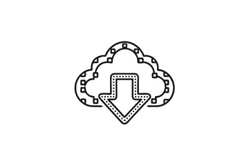 A cloud with a dotted arrow points down in this simple line art