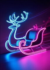 Neon Dreams A Reindeer and Sleigh in Electric Hues