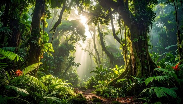 Lush tropical forest path - Powered by Adobe