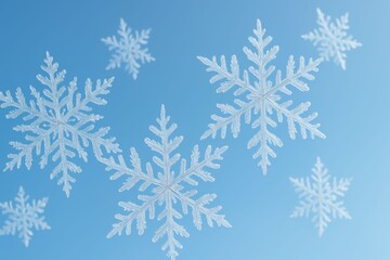 Snowflake Crystals on Blue Background - Winter Wonderland.