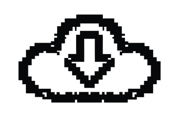 Black pixelated cloud with a down arrow pointing into the cloud body