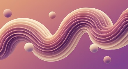 Elegant abstract flowing ribbon wave with soft spheres in a dreamy gradient background, perfect for modern design, branding, and digital art projects.