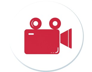 Red Icon of a Film Camera Inside a White Circle for Video Production