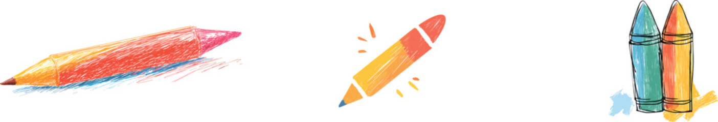 The concept of back to school is illustrated using a continuous one-line drawing of school supplies such as crayons and a chalk pencil in a modern minimalist style
