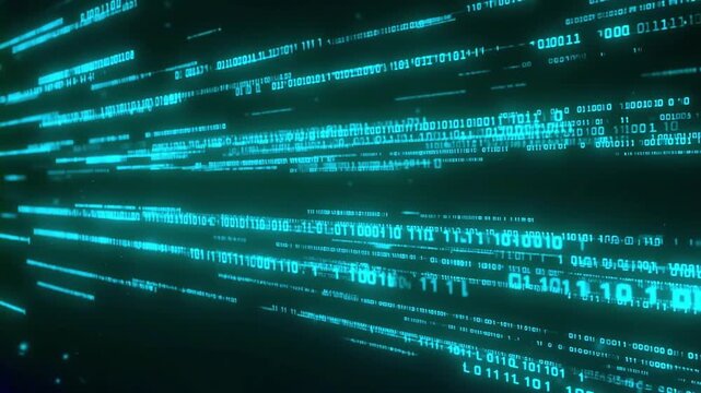 Dynamic binary code stream flowing with vibrant energy for cutting edge technology and digital innovation concepts, motion graphics