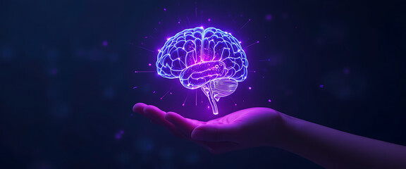Creative scientific brain on the palm of a hand.