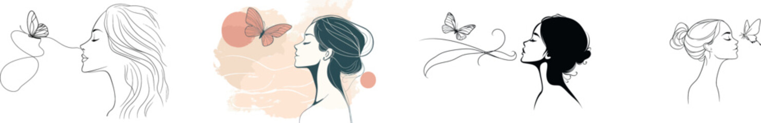 Minimalistic and surreal, this continuous line drawing portrays a woman's face with a butterfly, highlighting the beauty of simplicity in fashion and art