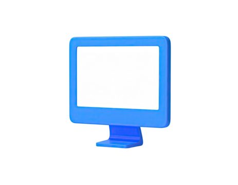 A bright blue computer monitor icon, floating against a black background