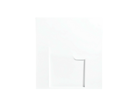 Square white paper with a cutout; viewed front-on, set against a black background