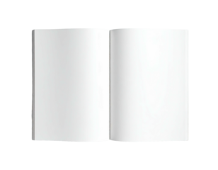 Isolated, open book showing blank, pristine pages against a black background