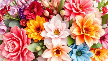 Fototapeta premium Vibrant watercolor floral bouquet, lush blooms & foliage in soft pastel hues, creative, botanical
