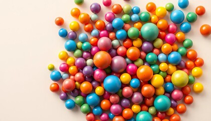 Vibrant, tiny spheres in assorted colors against a neutral backdrop,  tiny spheres,  micro