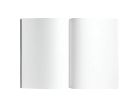 Isolated, open book showing blank, pristine pages against a black background
