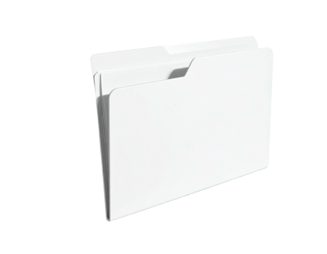 Three blank white file folders stacked on black background, slightly angled