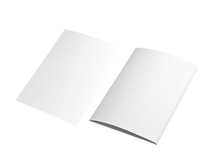 Two open white paper documents, one flat and the other curved, against black