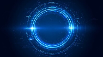 Futuristic circular hud interface with glowing neon elements and dynamic data lines in tech design