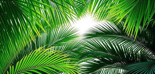 Tropical palm leaves forming a vibrant green frame,  nature,  pattern