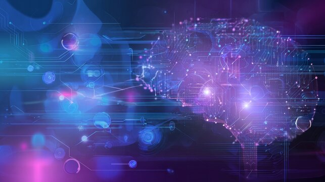 Futuristic illustration of artificial intelligence with glowing neural networks and digital circuits