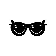 Black framed glasses with cat ear accents on transparent background silhouette