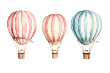 Vintage hot air balloons watercolor art for decorative design