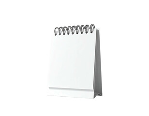 A blank white desktop calendar, with metal spiral and shadow, isolated on black