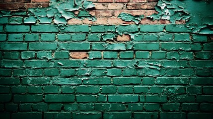 Fototapeta premium Grunge Green Brick Wall Texture Background Peeling Paint
