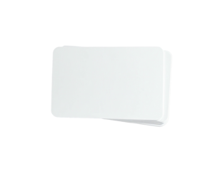Stacked, white, rectangular cards with rounded corners on a black background