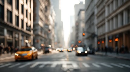 Fototapeta premium Abstract urban street scene with blurred city traffic creating dynamic motion and bokeh lights, symbolizing movement, speed, and modern city life energy