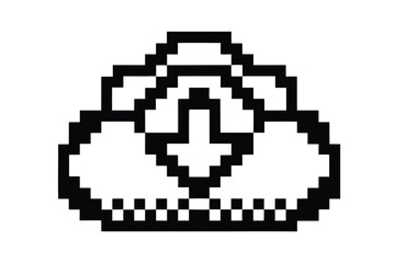 Pixelated cloud with a downward arrow suggests downloading or syncing data online