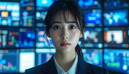 Media Literacy Documentary Portrait: Young Woman's Sharp Expression Fact-Checking Fake News
