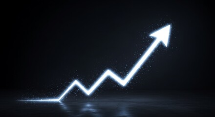 Dramatic glowing arrow shows growth and success