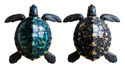 Duo collection of two different turtle species, isolated on transparent background