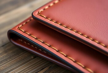 Close-up of handcrafted leather wallet, stitching detail visible, artisan, craftmanship