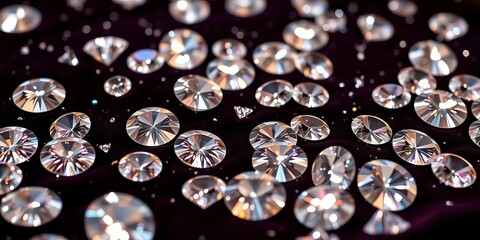 Gleaming diamonds scattered on dark velvet, showcasing brilliance and sparkle,  shine,  high-end