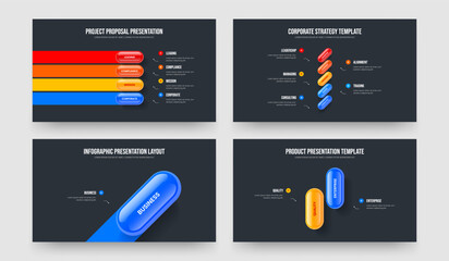 Corporate Growth Four Five One Two Option Infographic Slideshow Design Vector Illustration Set. Modern Innovation 4 5 1 2 Element Diagram Slide Template Bundle.