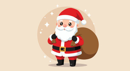 Adorable cartoon Santa Claus with a sack of gifts ready for Christmas.