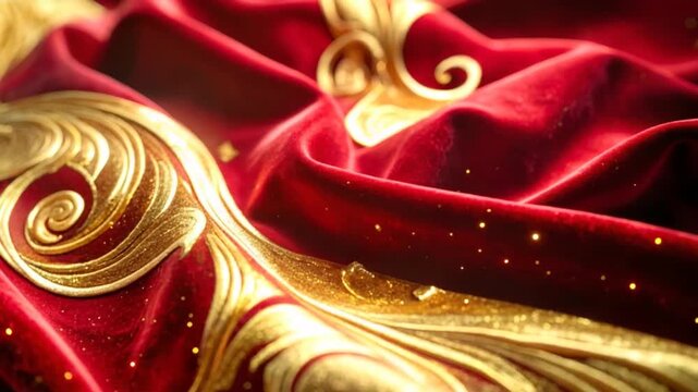 Red velvet fabric with gold embellishments