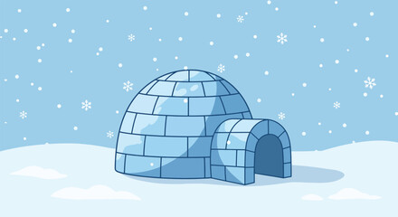 Cartoon Igloo Dwelling in a Snowy Winter Landscape.