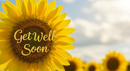 Sunflower with get well soon message against a blurred background