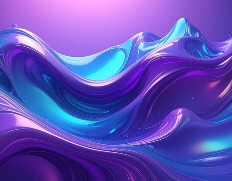 Abstract fluid gradient background in purple and blue, futuristic holographic