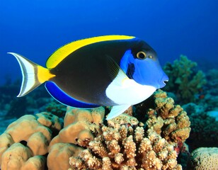 Obraz premium Vibrant fish swimming near coral reef