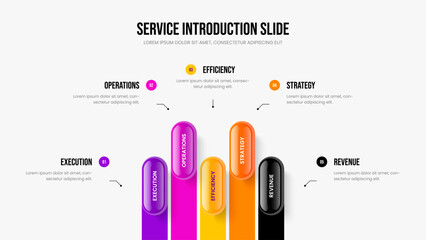 Corporate Solution Five Option Diagram Slideshow Layout. Advertising Profile Presentation Template Vector Illustration. Project Launch 5 Step Infographic Frame Design.